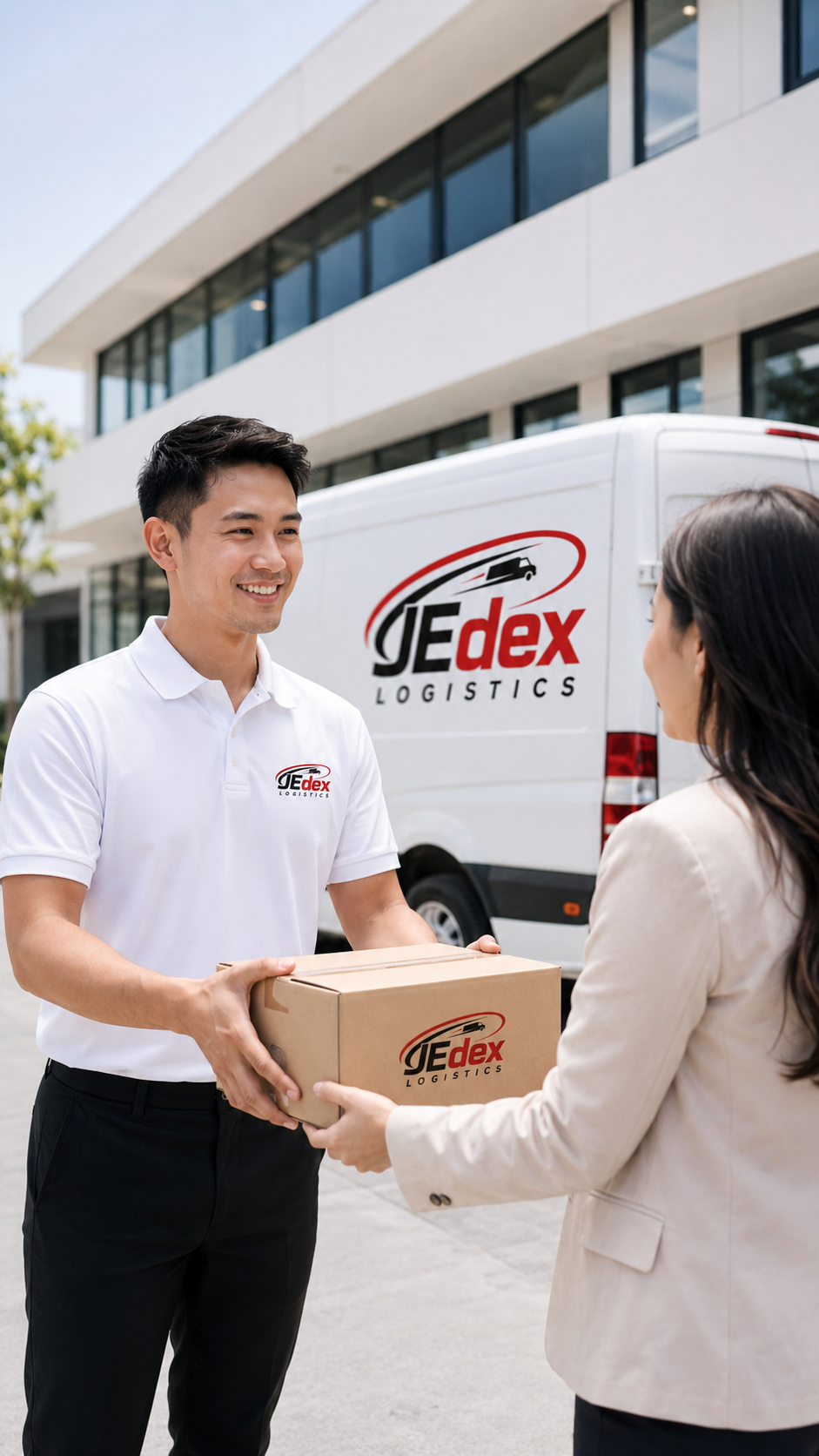 Jedex courier handling a package delivery